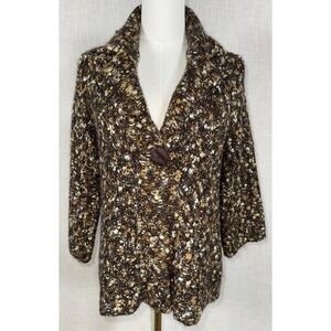 Vintage Susan Bristol Sweater Women's Sz L Alpaca Mohair Wool Brown Tan Cardigan